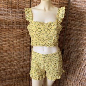 Nasty Gal Days of Flower Lives Floral Crop Top and Shorts Set Yellow